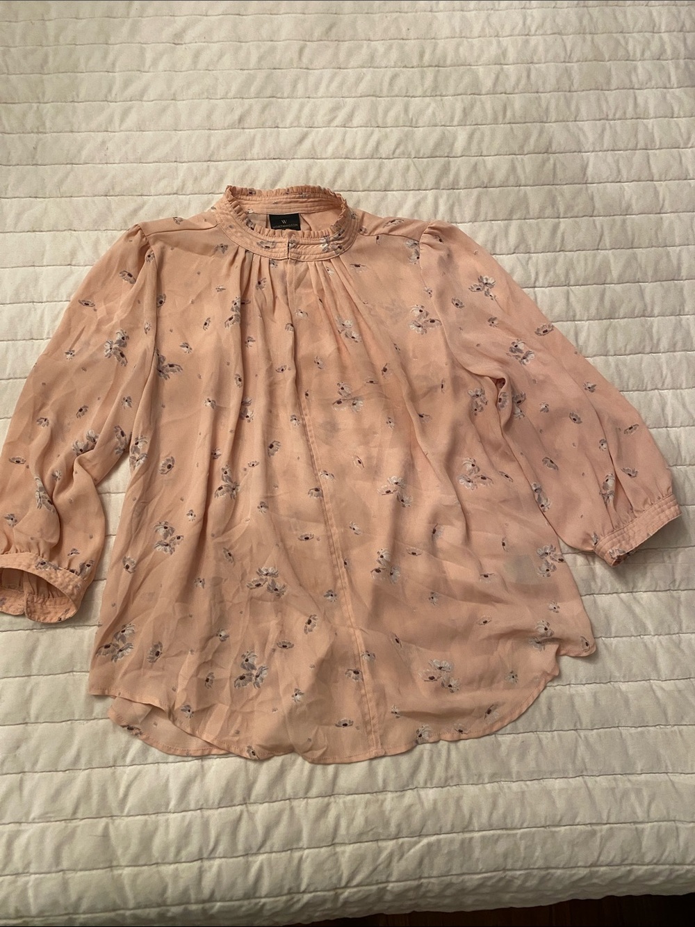 Worthington Peach Floral Ruffled Neck Blouse